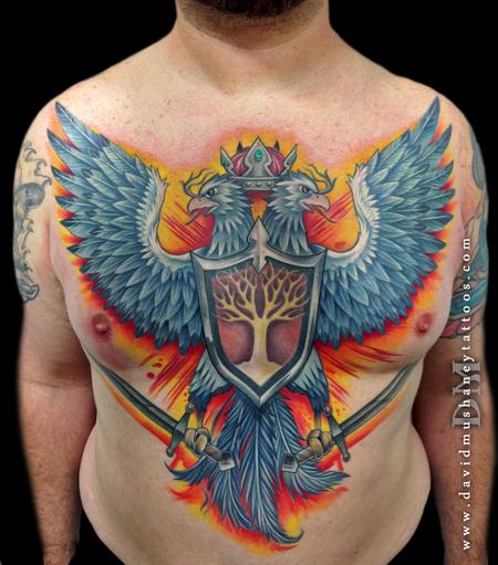 Tattoos - Double Headed Phoenix Chest Tattoo - 89219